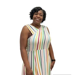 ModCloth Alicia dress woman’s rainbow stripe halter Midi Plus Dress